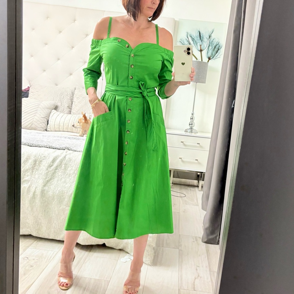 NWT Gabriella Union for New York & Co Green Midi Shirt Dress